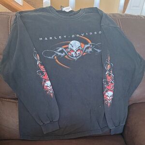 Harley-Davidson Black Long Sleeve Skull & Flame Graphic Tee